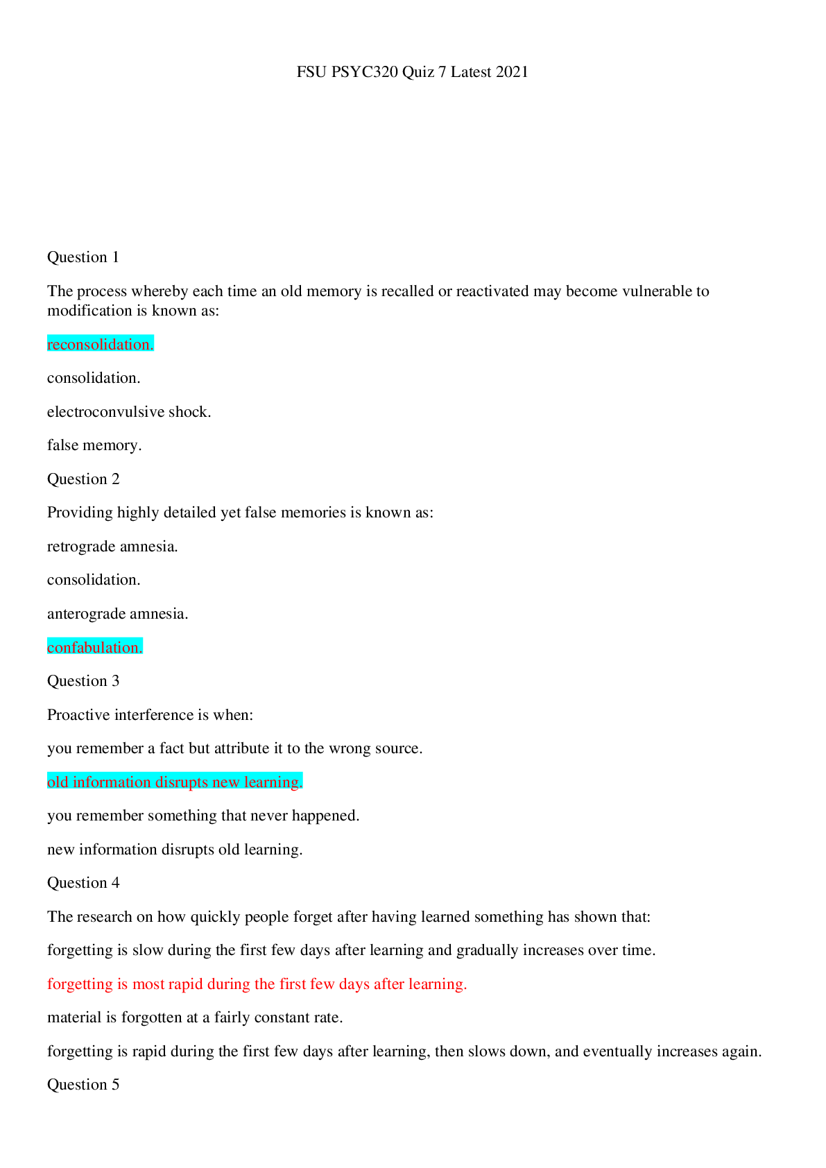 Preview image for FSU PSYC320 Quiz 7 Latest 2021/FSU PSYC320 Quiz 7 Latest 2021